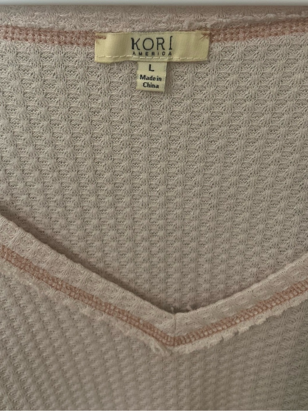 Kori Thermal Waffle Knit Mixed Print Tunic Top Blush Pink Size Large - Picture 5 of 8